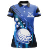 Custom Black And Blue Light Golf Ball Women Golf Polo Shirts Custom Golf Outfits For Ladies, Unique Golf Gift Nqs8039