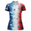 Custom Red, White And Blue Stars Pattern Womens Golf Polo Shirts Custom Womens Golf Attire, Best Golf Gifts Nqs7927