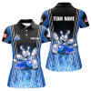 Custom Blue Flame Bowling Polo Shirts For Women Custom Team Girl Bowling Jerseys, Gift For Bowlers Nqs7237