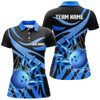 Custom Blue Flame Bowling Polo Shirts For Women Custom Team Bowling Jerseys For Girl, Gift For Bowlers Nqs7243