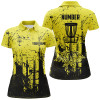 Custom Black & Yellow Grunge Pattern Women Disc Golf Polo Shirt Custom Disc Golf Jerseys, Frisbee Golf Attire Nqs8101