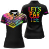 Custom Womens Golf Polo Shirts Watercolor American Flag Patriot Golf Custom Let’s Par Tee Black Golf Shirt Nqs7433