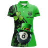 Custom Personalized St Patrick's Day Billiard 8 Ball 3D Polo Shirts For Women, Shamrock Billiard Jerseys VHM0993
