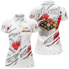 Custom Billiards Balls Canadian Flag White Grunge Custom Billiard Polo Shirts For Women, 9 Ball Pool Shirts VHM0662