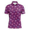Custom Golf Men Polo Shirt - Custom Name Flamingos Birds Pattern Tropical Purple Apparel - Personalized Gift For Golf Lover, Team, Husband, Boyfriend, Men