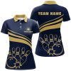Custom Personalized Polo Bowling Shirts For Women, Custom Gold Womens Bowling Shirts Team Bowl Jersey | Navy Nqs6707