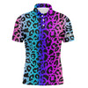 Custom Golf Men Polo Shirt - Custom Name Colorful Neon Gradient Leopard Pattern Apparel - Personalized Gift For Golf Lover, Team, Husband, Boyfriend, Men