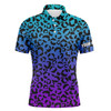 Custom Golf Men Polo Shirt - Custom Name Blue Purple Neon Leopard Pattern Apparel - Personalized Gift For Golf Lover, Team, Husband, Boyfriend, Men