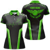 Custom Personalized 3d Bowling Shirt For Women, Custom Black Green Short Sleeve Polo Bowling Heartbeat Shirts Nqs4599