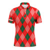 Custom Golf Men Polo Shirt - Christmas Plaid Red Argyle Pattern Custom Name Apparel - Personalized Gift For Golf Lover, Men, Husband, Team, Boyfriend