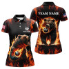 Custom Personalized Funny Bear And 8 Ball Pool Fire Flame Women Billiard Polo Shirts, Unique Billiard Attire TDM1315
