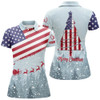 Custom Merry Christmas Usa Flag Golf Polo Shirt Custom Winter Forest Patriotic Golf Shirts For Women LDT0670