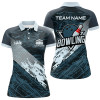Custom Blue Camo Bowling Ball And Pins Custom Womens Bowling Polo Shirts, Gift For Team Bowlers Nqs7481