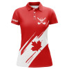 Custom Womens Golf Polo Shirts Red Canada Flag Maple Leaf Patriot Custom Team Golf Shirts, Canadian Golf Tops Nqs7281