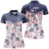 Custom Women Golf Polo Shirt Pink Tropical Pattern Custom Name Love Golf Polo Shirts Gift For Women Nqs3697