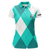 Custom Womens Golf Polo Shirts Turquoise And White Golf Argyle Plaid Pattern, Personalized Golf Gifts Nqs7805