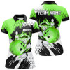 Custom Green Flame Bowling Ball And Pins Jerseys Custom Team League Bowling Polo Shirts For Women Nqs7163
