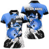 Custom Blue Flame Bowling Ball And Pins Jerseys Custom Team League Bowling Polo Shirts For Women Nqs7162