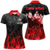 Custom Red Flame Womens Bowling Polo Shirt Black Camo Bowling Jerseys Personalized Bowling Team Shirts Nqs6739