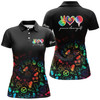 Custom Black Womens Golf Polo Shirt Custom Name Watercolor Peace Love Golf, Personalized Golf Shirt For Women Nqs4906