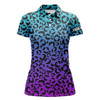 Custom Womens Golf Polo Shirts Blue Purple Neon Leopard Pattern Golf Shirt Custom Golf Polo For Woman Nqs4992