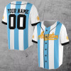 Custom Number Argentina Flag Coat of Arms Patriotic 3D Baseball Jersey Size S-5XL