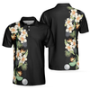 Floral Golf Club And Ball Men Polo Shirt, Wild Floral And Leaves Golfing Polo Shirt, Tropical Golf Shirt For Men