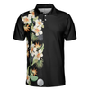 Floral Golf Club And Ball Men Polo Shirt, Wild Floral And Leaves Golfing Polo Shirt, Tropical Golf Shirt For Men