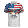Golf American Flag Eagle Men Polo Shirt, White Golf Texture American Flag Polo Shirt, Patriotic Golf Shirt For Men, Best Gift For Golfers