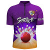 Custom Men's Bowling Quarter-Zip Shirt Custom bowling ball and pins strike purple team Men Bowlers Jerseys