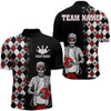 Custom Skull Bowling Shirt for Men, Quarter-Zip Shirt Personalized Name Argyle Bowling Bowler Team Jersey