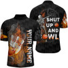 Custom Shut Up and Bowl, Funny Bowling Shirt for Men, Personalized Quarter Zip Flame Skull Bowler Jersey