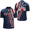 Customize Patriotic Men's Bowling Shirt Quarter-Zip, Custom Name Men Bowlers Jersey American Flag