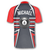 Custom Ball 8 Red Grey Custom Billiard Jerseys for Men, 3D All Over Print Billiard Jersey Shirt