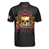 Golf Flame Skull Short Sleeve Golf Men Polo Shirt, Black American Flag Golf Shirt For Men, Cool Gift For Golfers