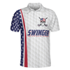 Swinger Skull Golf Polo Shirt, Golf Pattern American Flag Polo Shirt, Best Golf Shirt For Men - Perfect Gift For Men, Golfers