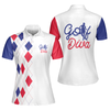 Golf Diva Short Sleeve Women Polo Shirt, Argyle Pattern Polo Shirt For Ladies, Best Golf Shirt For Women