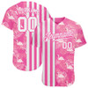 Custom Pink White 3D Pattern Design Tropical Palm Leaves And Flamingo Authentic Baseball Jersey