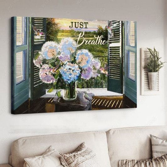 Just Breathe, Poster Decor, Hummingbird Poster, Window Decor Poster and Canvas