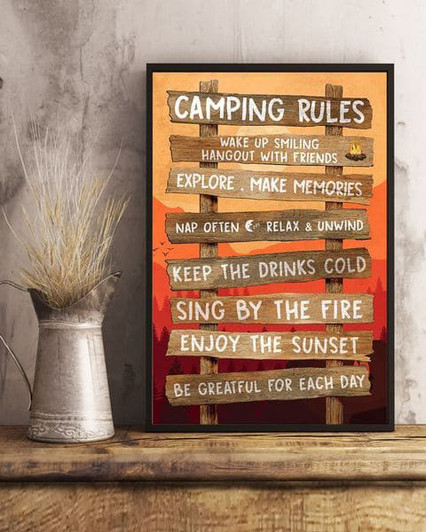 Camping Rules, Wake Up Smiling Hangout With Friends Explore Make Memories Poster and Canvas