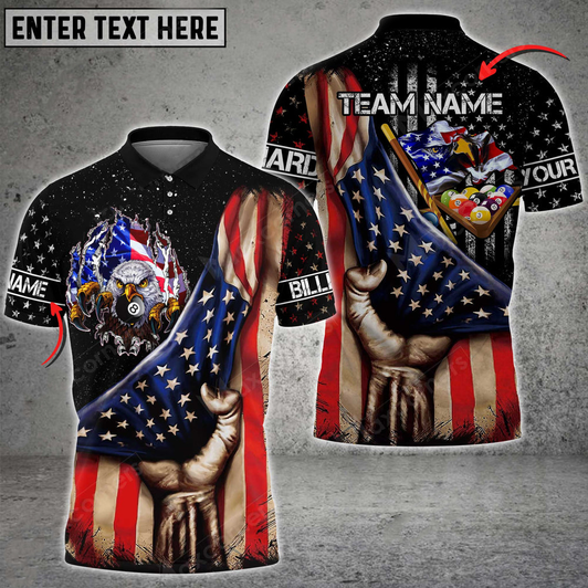 Personalized Name 3D Polo Shirt, Flag Shirt for Billiard Lovers