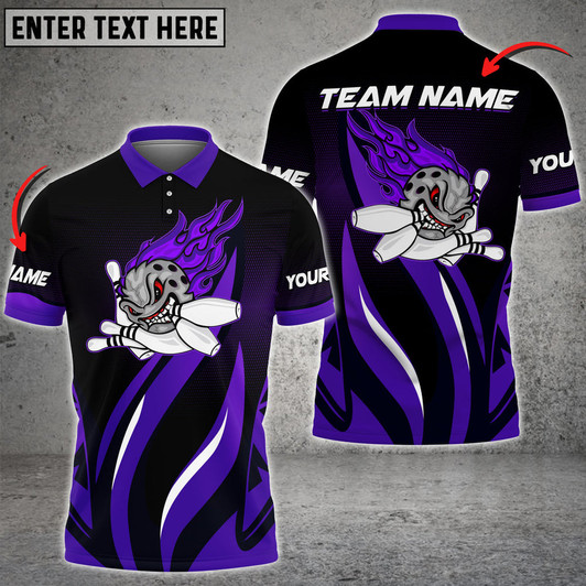 Custom Funny Bowling Ball Flame Premium Multicolor Option Personalized Name 3D Polo Shirt