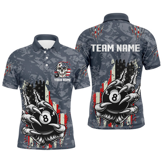 Custom Funny Claw Tearing US Flag 8 Ball Pool Custom Billiard White Color Shirts For Men