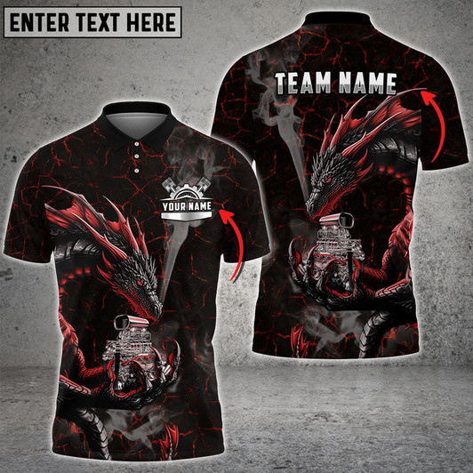 Custom Mechanic Dragon V8 Engine Custom Name Multi Color Printed 3D Polo Shirt
