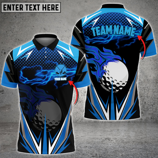 Custom Coolspod Golf Blue Fire Personalized Name Team Name 3D Polo Shirt, Gift for Golfer