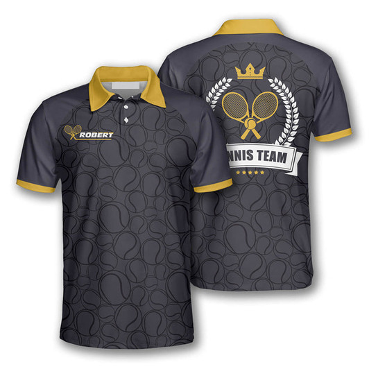 Custom Tennis Balls Pattern Crown Emblem Customized Name All Over Printed Polo Shirt, Tennis Shirt
