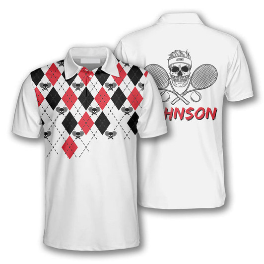 Custom Tennis Skull Argyle Pattern Customized Name 3D All Over Printed Polo Shirt