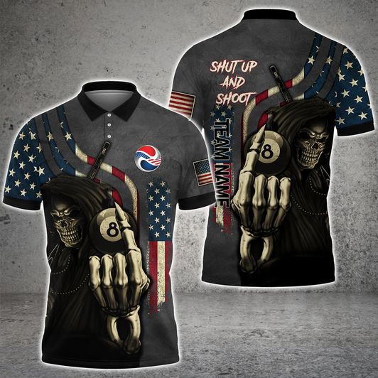 Custom 8 Balls Shut Up And Shoot Billiard Customized 3D Polo Shirt For Kelly Gossman, Idea Gift for Billiards Lovers