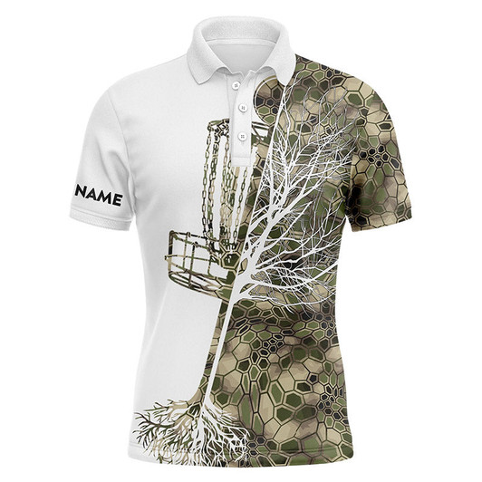 Custom Disc Golf Men Polo Shirt - Funny Custom Name Green Camo Disc Golf Basket Apparel - Personalized Gift For Disc Golf Lover, Men, Husband, Team