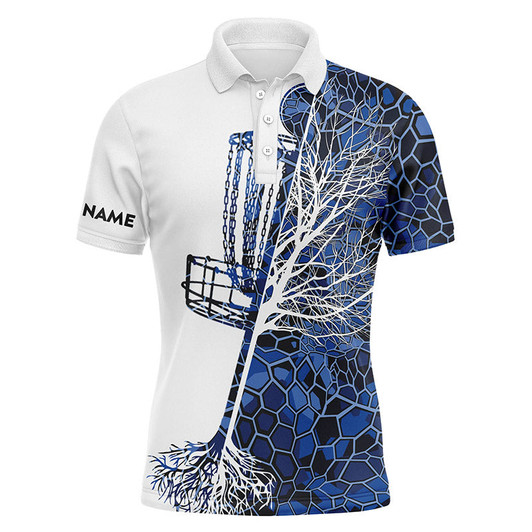 Custom Disc Golf Men Polo Shirt - Funny Custom Name Blue Camo Disc Golf Basket Apparel - Personalized Gift For Disc Golf Lover, Men, Husband, Team, Boyfriend